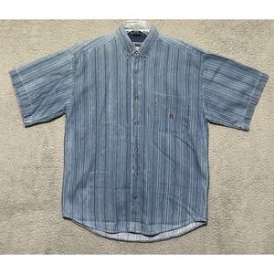 Vintage COLISEUM JEANS Mens Oversized Medium Blue Denim Striped Cotton Shirt